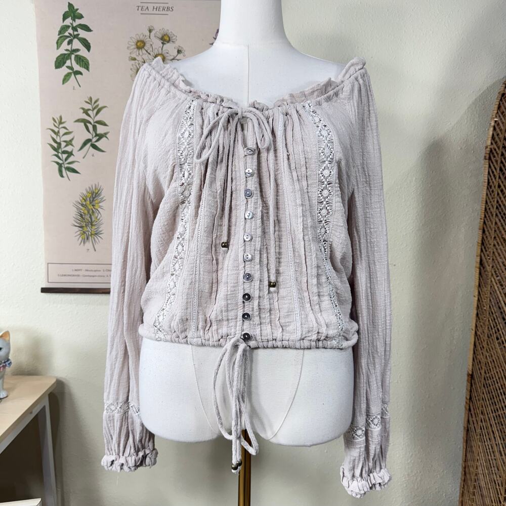 Gauzy Peasant Top Coastal Cowgirl Mori Kei Cottage Forest Fairy Grunge Boho M